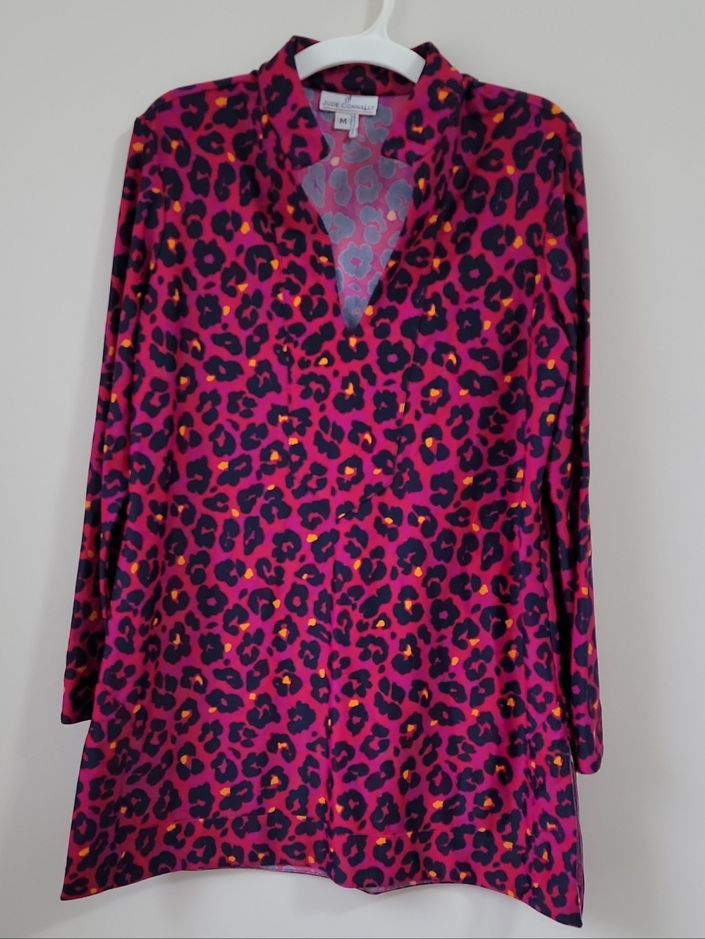 Women's Pink Leopard Print V-Neck Tunic Top - Picture 1 of 8
